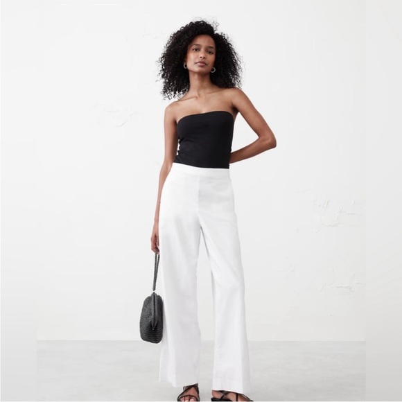 NWT! Banana Republic White Hayden Wide Leg Linen Blend Pull On Pant - Picture 1 of 8